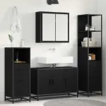 Set de mobilier pentru baie 4 pcs Stejar Negru Lemn compozit GartenMobel Dekor