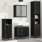 Set de mobilier pentru baie 4 pcs Stejar Negru Lemn compozit GartenMobel Dekor