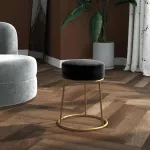 Taburet rotund, negru, catifea GartenMobel Dekor