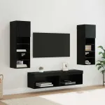 Unitate TV de Perete Pe perete 6 pcs Stejar Negru Lemn compozit GartenMobel Dekor