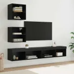 Unități TV de perete cu LED 5 pcs Stejar Negru Lemn compozit GartenMobel Dekor