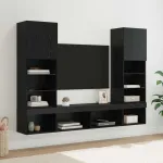Unități TV de perete cu LED 5 pcs Stejar Negru Lemn compozit GartenMobel Dekor