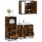 Set mobilier de baie, 3 piese, stejar fumuriu, lemn prelucrat GartenMobel Dekor