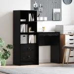 Birou cu sertar cu raft cu depozitare 2 pcs Stejar Negru GartenMobel Dekor