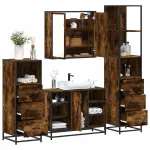 Set de mobilier de baie 4 piese Lemn prelucrat de stejar afumat GartenMobel Dekor