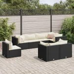Set mobilier de grădină cu perne, 8 piese, negru, poliratan GartenMobel Dekor