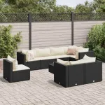 Set mobilier de grădină cu perne, 9 piese, negru, poliratan GartenMobel Dekor