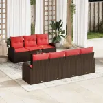 Set de canapea 8 pcs Maro și roșu Poliester GartenMobel Dekor