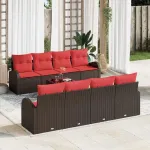 Set de canapea 9 pcs Maro și roșu Poliester GartenMobel Dekor