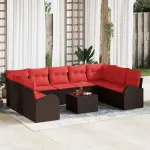 Set de canapea cu pernă 10 pcs Maro Poli Rattan GartenMobel Dekor