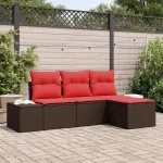 Set de canapea cu pernă 4 pcs Maro Poli Rattan GartenMobel Dekor