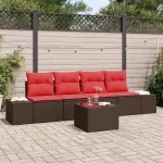 Set de canapea cu pernă 5 pcs Maro poliratan GartenMobel Dekor