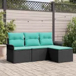 Set de canapele pentru grădină cu pernă 4 pcs Negru poliratan GartenMobel Dekor