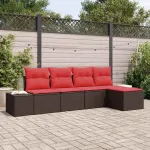 Set de canapele pentru grădină cu pernă 5 pcs Maro poliratan GartenMobel Dekor