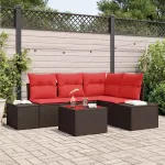 Set de canapele pentru grădină cu pernă 5 pcs Maro poliratan GartenMobel Dekor