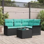 Set de canapele pentru grădină cu pernă 5 pcs Negru poliratan GartenMobel Dekor