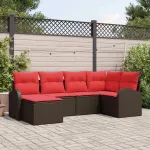 Set de canapele pentru grădină cu pernă 6 pcs Maro Poli Rattan GartenMobel Dekor