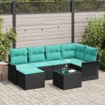 Set de canapele pentru grădină cu pernă 7 pcs Negru Rattan poli GartenMobel Dekor