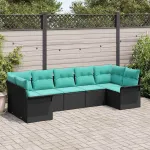 Set de canapele pentru grădină cu pernă 7 pcs Negru Rattan poli GartenMobel Dekor