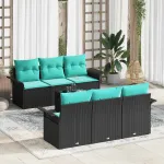 Set de canapele pentru grădină cu pernă 7 pcs Negru poliratan GartenMobel Dekor
