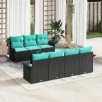 Set de canapele pentru grădină cu pernă 8 pcs Negru poliratan GartenMobel Dekor
