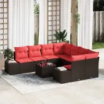 Set de canapele pentru grădină cu pernă 9 pcs Maro poliratan GartenMobel Dekor