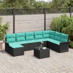 Set de canapele pentru grădină cu pernă 9 pcs Negru poliratan GartenMobel Dekor