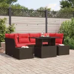 Set de canapea cu pernă Manual 7 pcs Maro și roșu poliratan GartenMobel Dekor