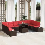 Set de canapele pentru grădină 11 pcs Maro și roșu poliratan GartenMobel Dekor