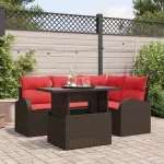 Set de canapele pentru grădină 5 pcs Maro și roșu poliratan GartenMobel Dekor