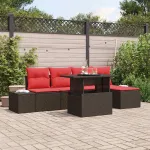 Set de canapele pentru grădină 6 pcs Maro și roșu poliratan GartenMobel Dekor