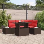 Set de canapele pentru grădină 6 pcs Maro și roșu poliratan GartenMobel Dekor