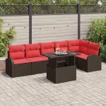 Set de canapele pentru grădină 7 pcs Maro și roșu poliratan GartenMobel Dekor