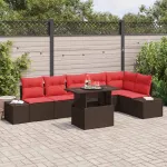 Set de canapele pentru grădină 7 pcs Maro și roșu poliratan GartenMobel Dekor