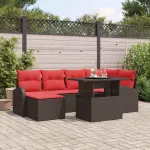 Set de canapele pentru grădină 7 pcs Maro și roșu poliratan GartenMobel Dekor