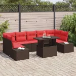 Set de canapele pentru grădină 8 pcs Maro și roșu poliratan GartenMobel Dekor