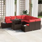 Set de canapele pentru grădină 9 pcs Maro și roșu poliratan GartenMobel Dekor