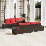 Set de canapele pentru grădină 9 pcs Maro și roșu poliratan GartenMobel Dekor
