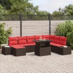 Set de canapele pentru grădină 9 pcs Maro și roșu poliratan GartenMobel Dekor