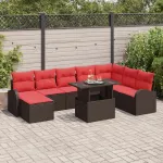 Set de canapele pentru grădină 9 pcs Maro și roșu poliratan GartenMobel Dekor