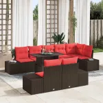 Set de canapele pentru grădină 9 pcs Maro și roșu poliratan GartenMobel Dekor