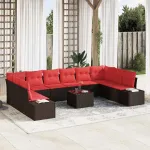 Set de canapele pentru grădină cu pernă 11 pcs Maro poliratan GartenMobel Dekor