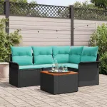 Set de canapele pentru grădină cu pernă 5 pcs Negru poliratan GartenMobel Dekor