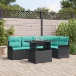 Set de canapele pentru grădină cu pernă 6 pcs Negru Rattan poli GartenMobel Dekor