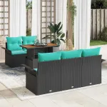 Set de canapele pentru grădină cu pernă 6 pcs Negru și albastru GartenMobel Dekor