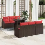 Set de canapele pentru grădină cu pernă 7 pcs Maro Rattan poli GartenMobel Dekor