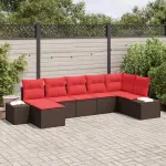 Set de canapele pentru grădină cu pernă 7 pcs Maro poliratan GartenMobel Dekor