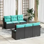 Set de canapele pentru grădină cu pernă 7 pcs Negru poliratan GartenMobel Dekor