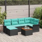 Set de canapele pentru grădină cu pernă 7 pcs Negru poliratan GartenMobel Dekor