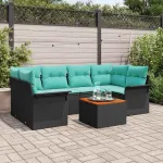Set de canapele pentru grădină cu pernă 7 pcs Negru poliratan GartenMobel Dekor
